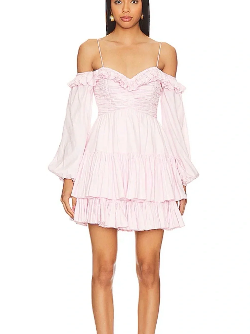 LoveShackFancy Pink Ruffled Off-Shoulder Mini Dress - Picture 4 of 4